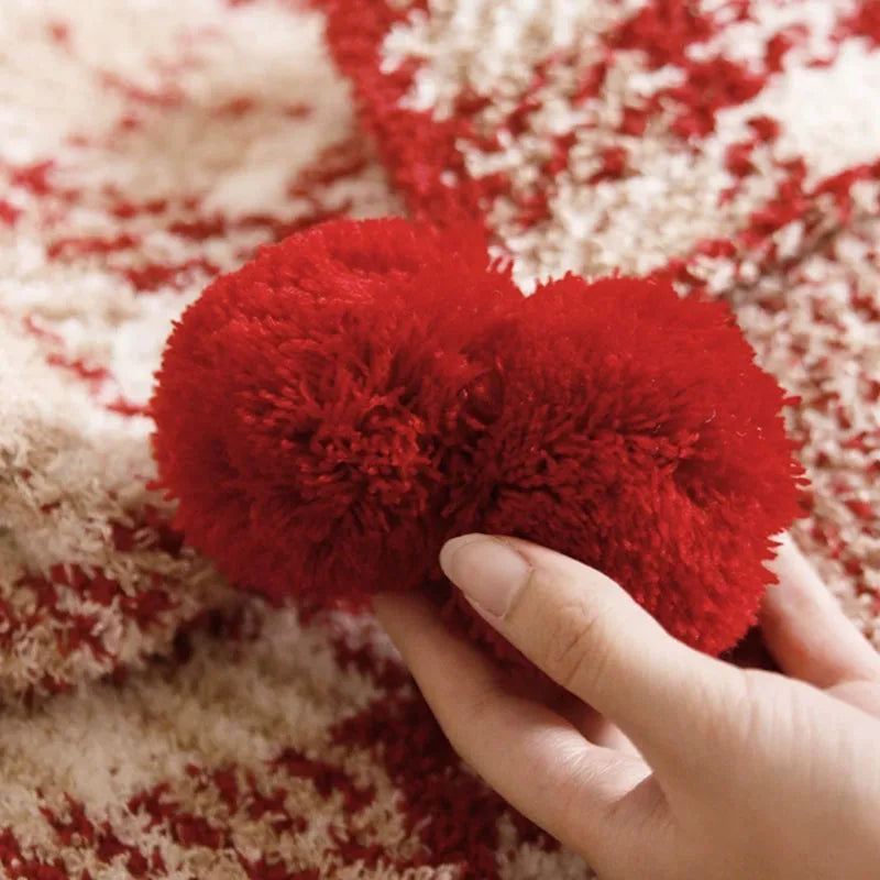 Half Flannel Plaid Blanket with Wool Balls Four Season Universal Red Soft Sofa Blanket Warm Napping Shawl for Home Travel