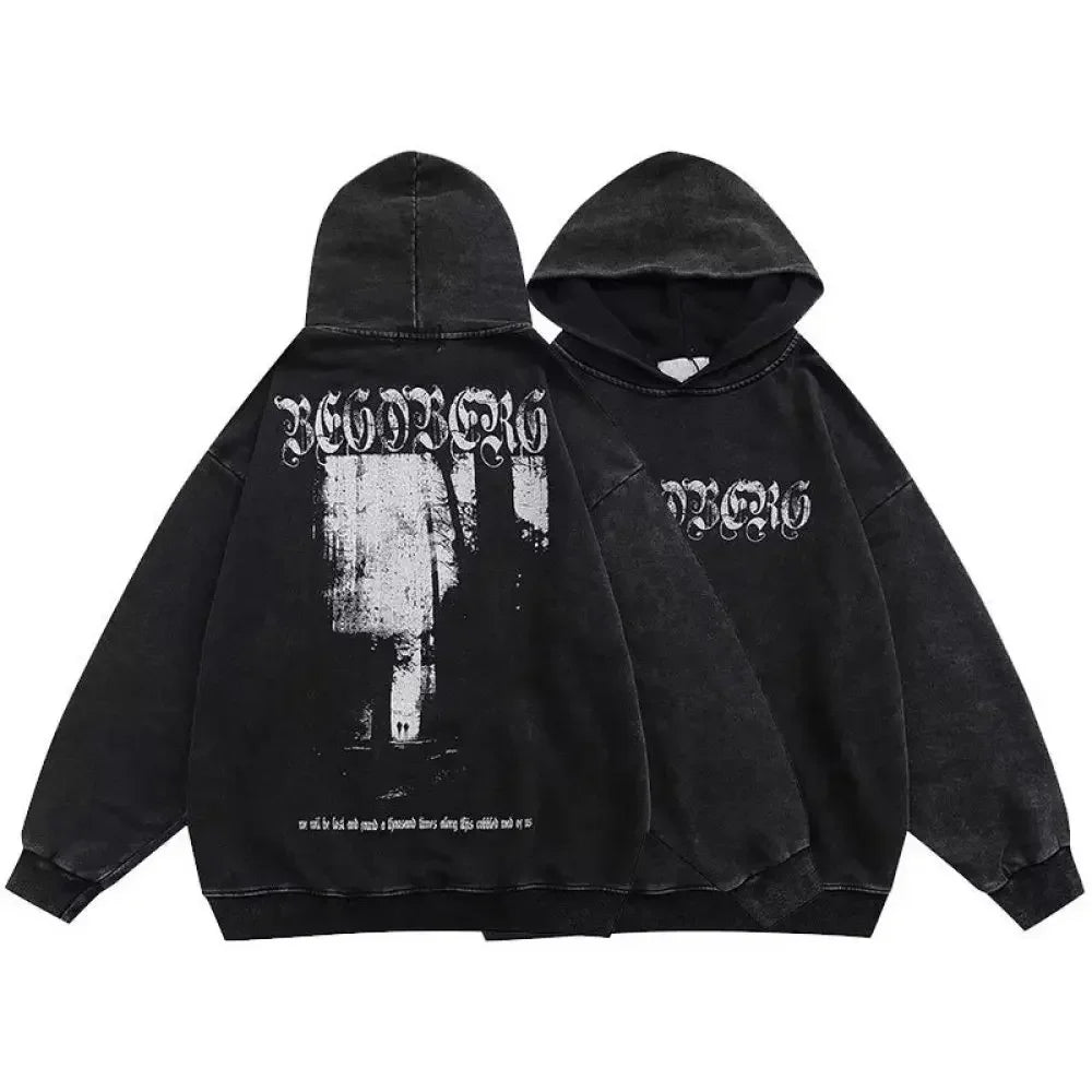 Vintage Gothic Skeleton Hoodie – Y2K Streetwear Sweatshirt with Bold Letter Print, Cotton Long Sleeve Pullover - Premium hoodie from Lizard Vigilante - Just $43.88! Shop now at Lizard Vigilante