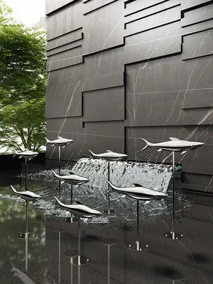 Stainless steel fish sculpture, outdoor lawn, pool, landscape decoration, mirror, crafts