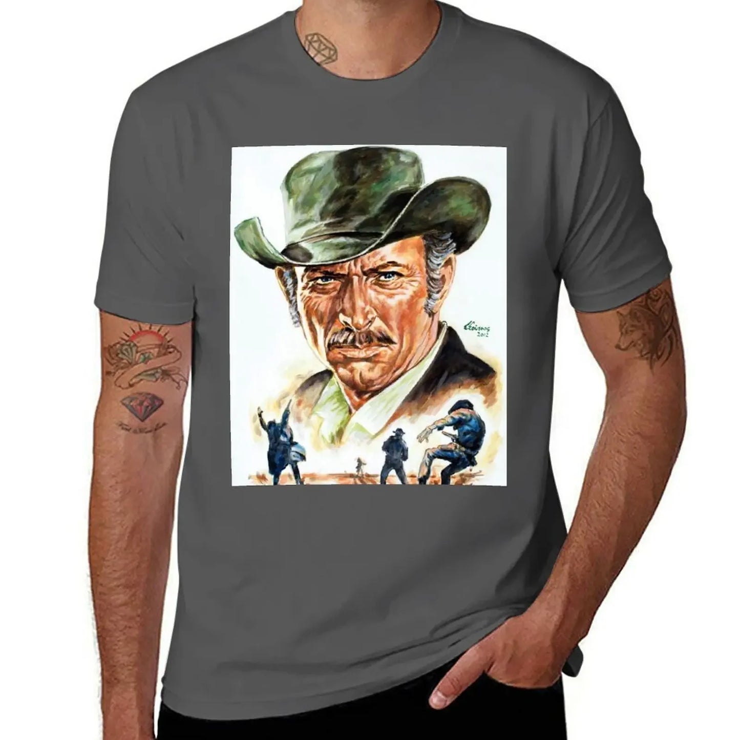 Lee Van Cleef Graphic Portrait T-Shirt | Men's Anime-Inspired Designer Short Sleeve Tee - Premium T-shirt from Lizard Vigilante - Just $24.99! Shop now at Lizard Vigilante