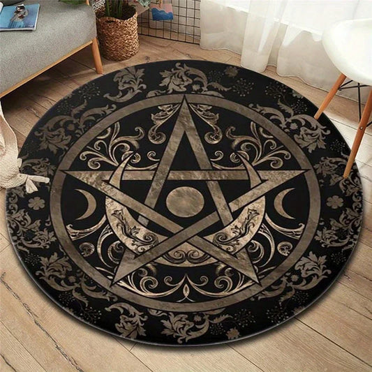 Ritual Rug of the Cosmic Pit: Pentagram Moon Round Mat for Loud Living