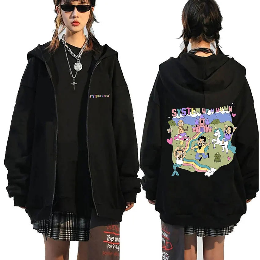 System of A Down Vintage Graphic Zip-Up Hoodie for Men & Women – SOAD Rock Band Cartoon-Style Zip-Up Jacket, Casual Streetwear for All Seasons - Premium hoodie from Lizard Vigilante - Just $42.88! Shop now at Lizard Vigilante