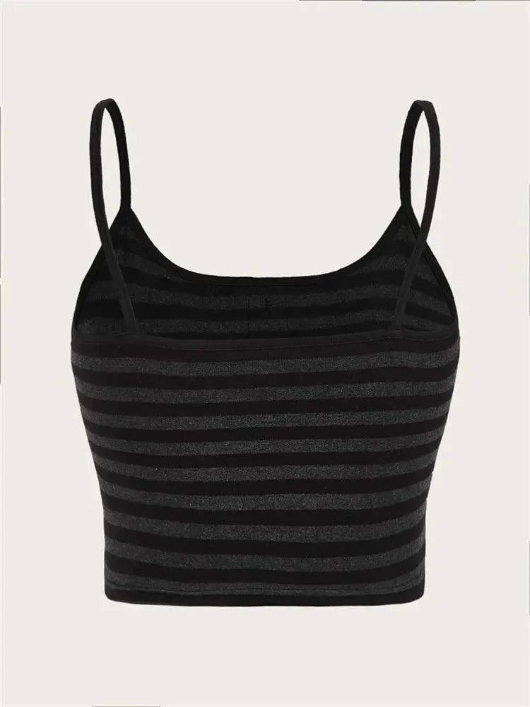 Goth Punk Striped Button Cami Top Women Summer Clothes Grunge High Street Sleeveless Spaghetti Strap Crop Top Streetwear - Lizard Vigilante