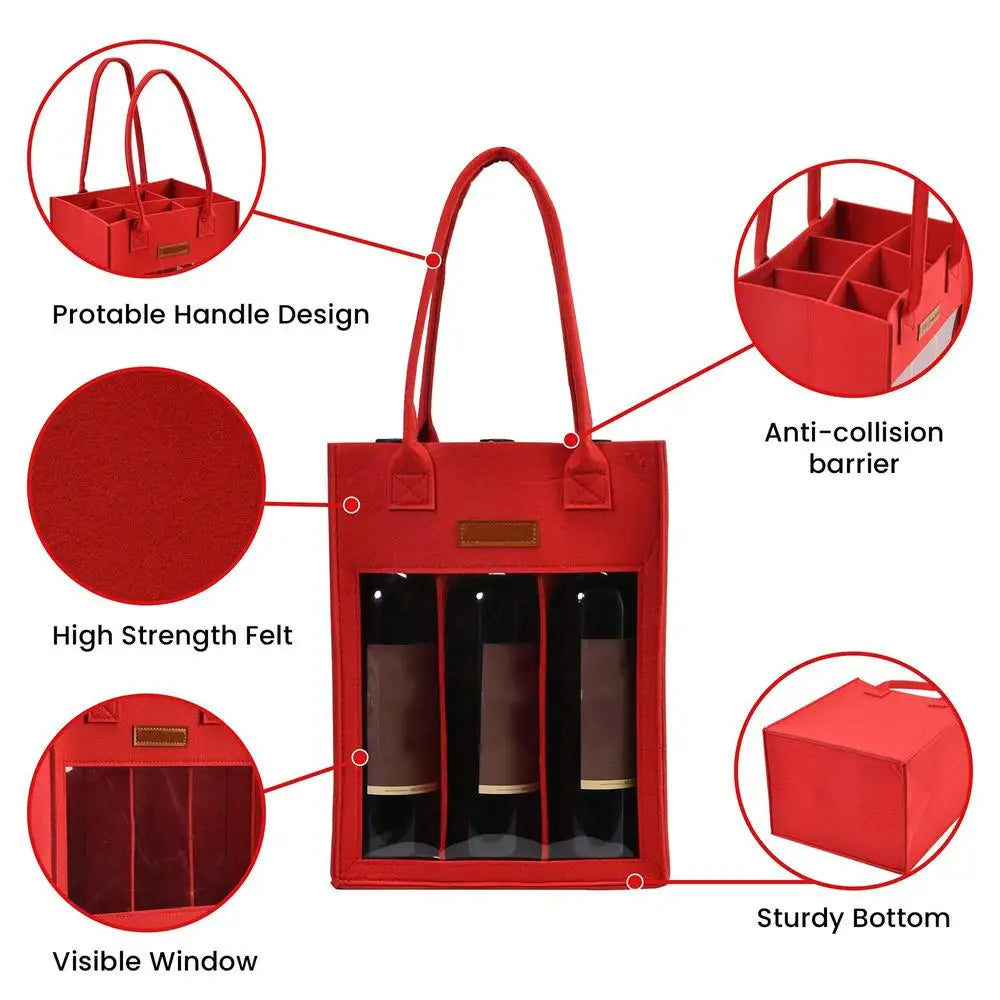 Liquor Carrier Bag Leakproof Tote Bag With Handle Leakproof Wine Tote Bag Wine Holder Bag For Travel & Secure For 6-Bottle Red - Premium  from Lizard Vigilante - Just $8.99! Shop now at Lizard Vigilante