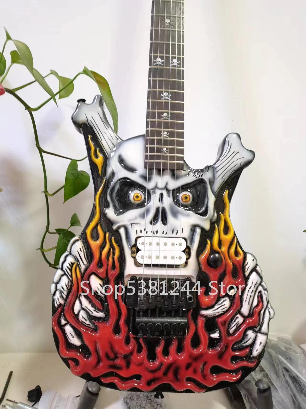 Rexxar Carved Grinning Skull Flame Electric Guitar - Premium T-Shirt from Lizard Vigilante - Just $519.99! Shop now at Lizard Vigilante