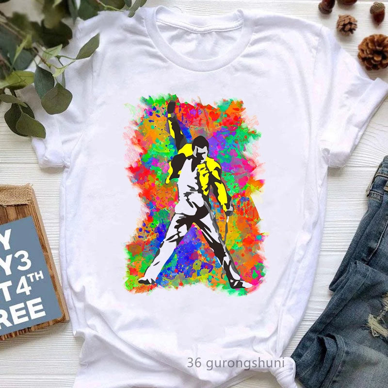 Vintage Freddie Mercury T-Shirt for Women | Retro Queen Band Graphic Tee | 2024 Hipster Casual Summer Tops - Premium T-Shirt from Lizard Vigilante - Just $23.88! Shop now at Lizard Vigilante