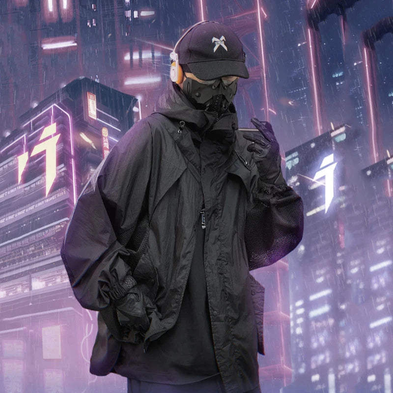 HKSH 3D Hooded SunProof Chic Coat for Men – Lightweight Mesh Techwear Streetwear Jacket for Spring and Summer - Premium coat from Lizard Vigilante - Just $78.88! Shop now at Lizard Vigilante