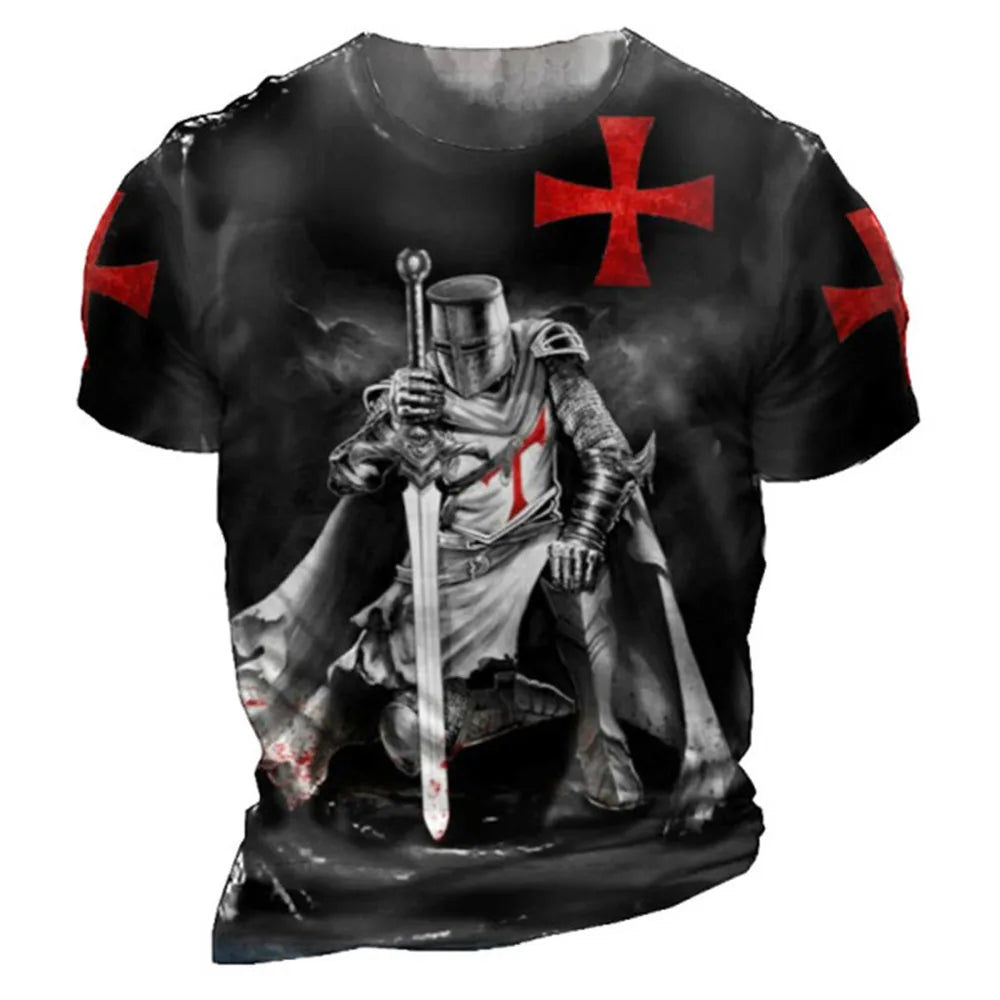 Vintage Men's T-shirts Knights Templar Print T Shirts For Men Summer Oversized Tops Short Sleeve Tees Casual O-Neck Men Clothing - Premium t-shirt from Lizard Vigilante - Just $22.99! Shop now at Lizard Vigilante