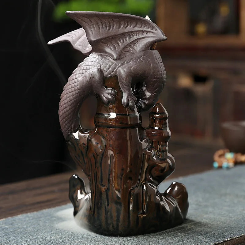 Creative Home Decor Ornaments Dragon Waterfall Backflow Incense Burner Pterosaur Ceramic Censer Incense Stick Holder -No Incense - Premium  from Lizard Vigilante - Just $42.99! Shop now at Lizard Vigilante