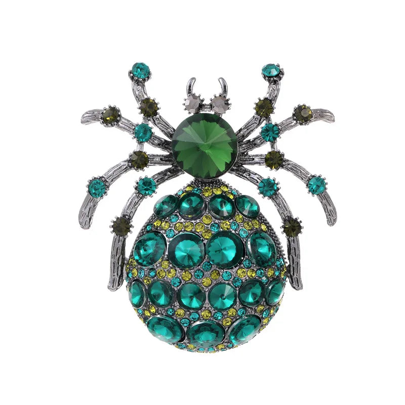 Venom Stage Spider Brooch – Giant Crystal Punk Insect Pin with Pearl Shockwave