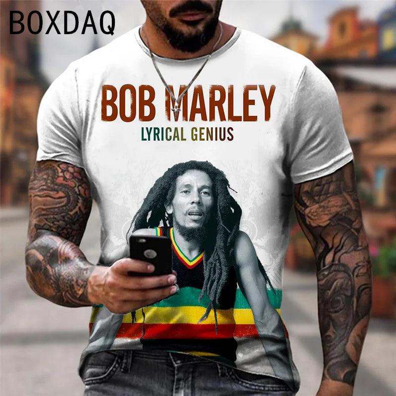 Bob Marley Oversized Men's T-shirt Cool Rock Print Tops Summer O-neck Short Sleeve Street Hip-hop Shirt Personality Men Clothing - Lizard Vigilante