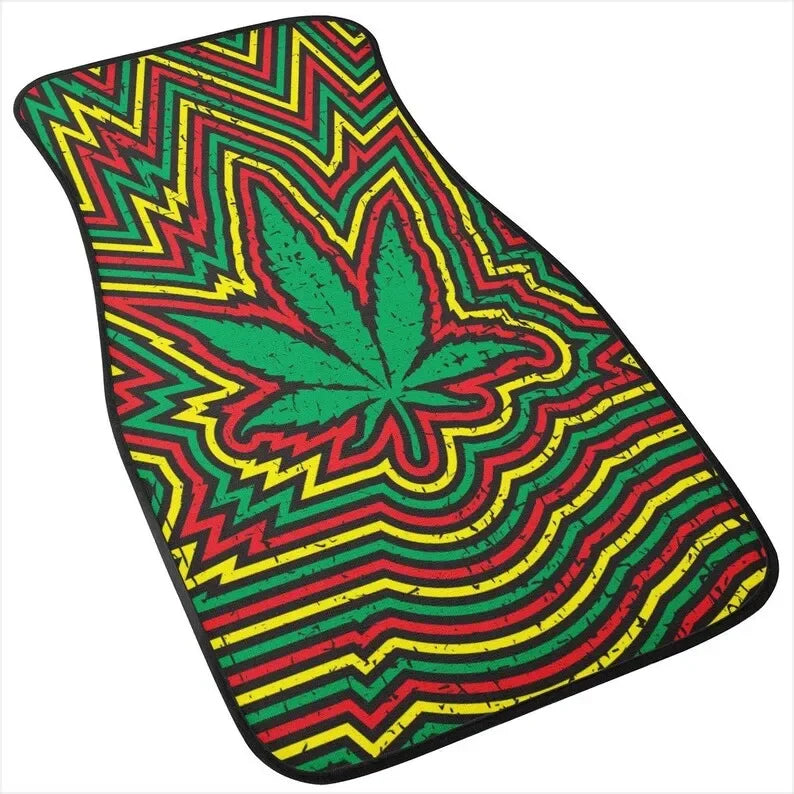 Vibrant Rasta Cannabis Car Floor Mats – Set of 4, Colorful Marijuana Mats for Cars, Trucks, Vans, and SUVs - Premium floor mats from Lizard Vigilante - Just $38.88! Shop now at Lizard Vigilante