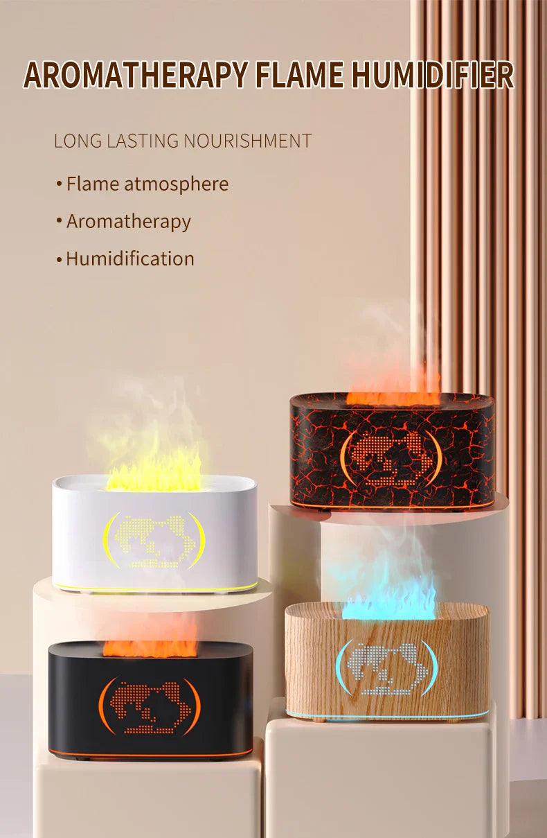 Map Humidifier Colorful Gradient Flame Aroma Diffuser Home Hotel Desktop USB Air Humidification
