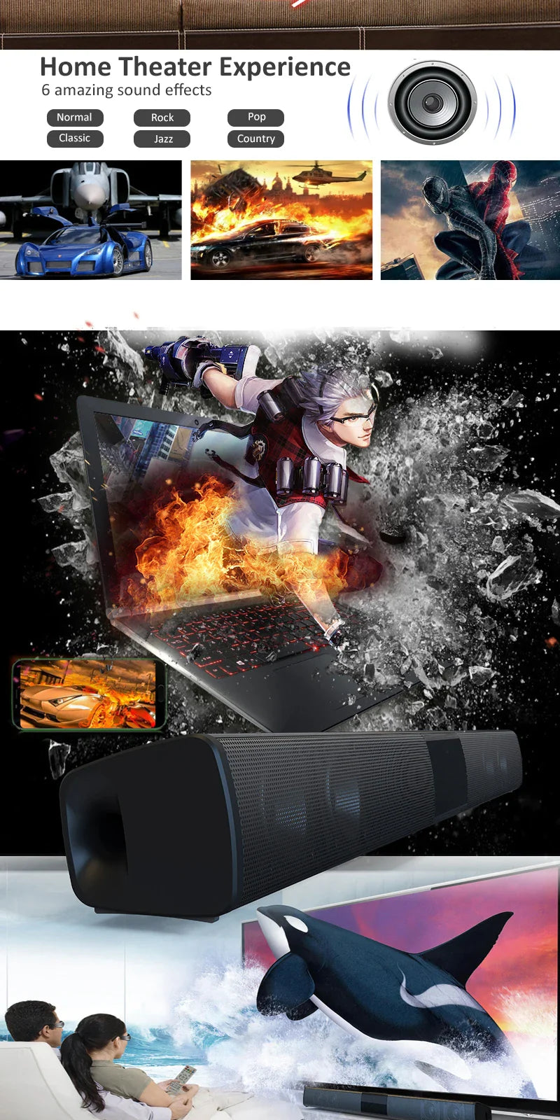 Bluetooth Speaker Column High Power Portable Speaker TV SoundBar for Computer Music Center Boom Box with TF AUX USB Radio