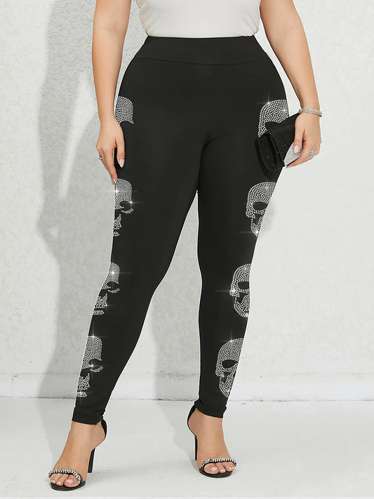 Plus Size Skeleton Rhinestone Leggings for Women – Casual Gym Tights with High Elasticity - Premium leggings from Lizard Vigilante - Just $38.88! Shop now at Lizard Vigilante