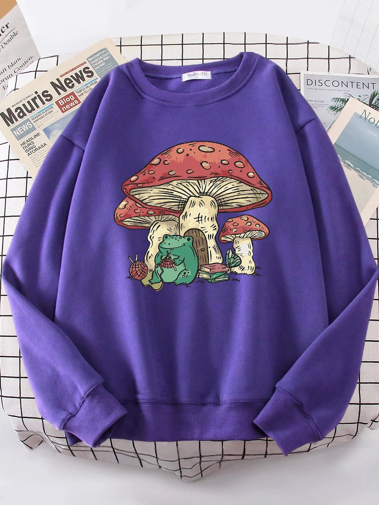 Mushroom House And A Frog Cute Sweatshirt Woman Casual Oversize Sweater Warm All-match Sweatshirt S-XXL Tops Female - Premium Sweatshirt from Lizard Vigilante - Just $29.99! Shop now at Lizard Vigilante