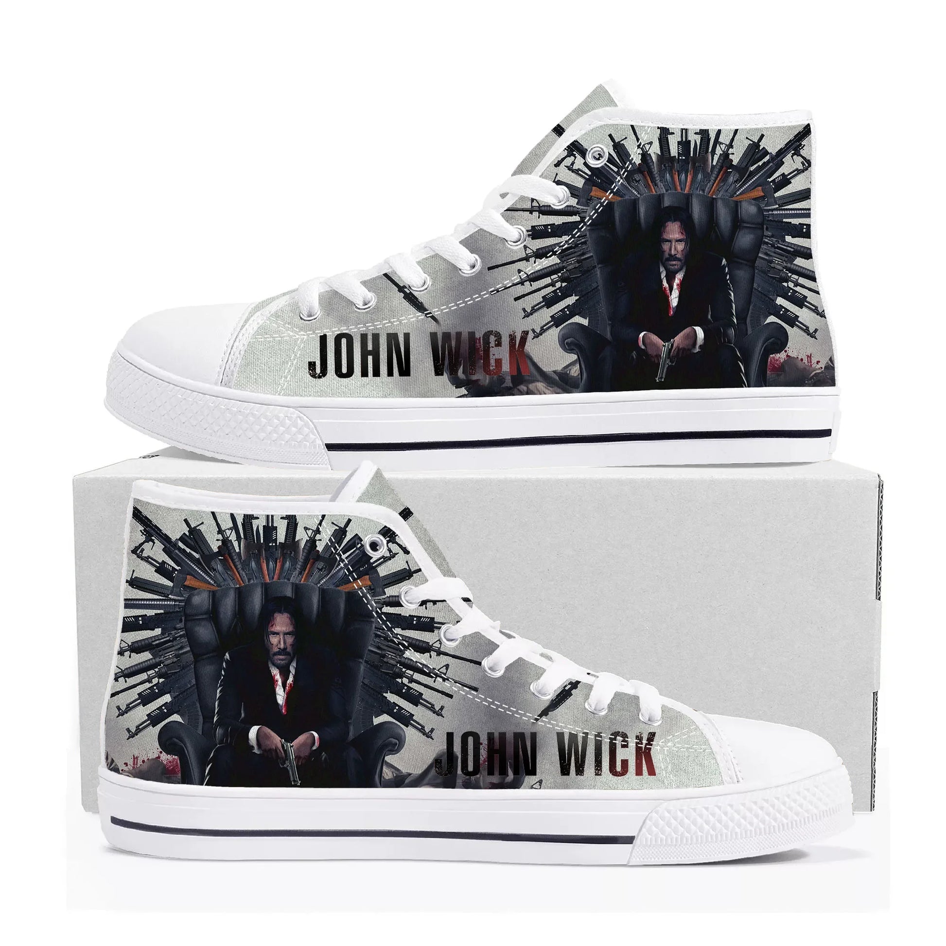 John Wick High Top Sneakers Keanu Reeves Mens Womens Teenager Canvas Sneaker Casual Custom Made Shoes Customize DIY Shoe - Premium high tops from Lizard Vigilante - Just $39.99! Shop now at Lizard Vigilante