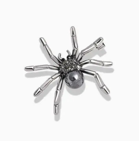 Venom Stage Spider Brooch – Giant Crystal Punk Insect Pin with Pearl Shockwave