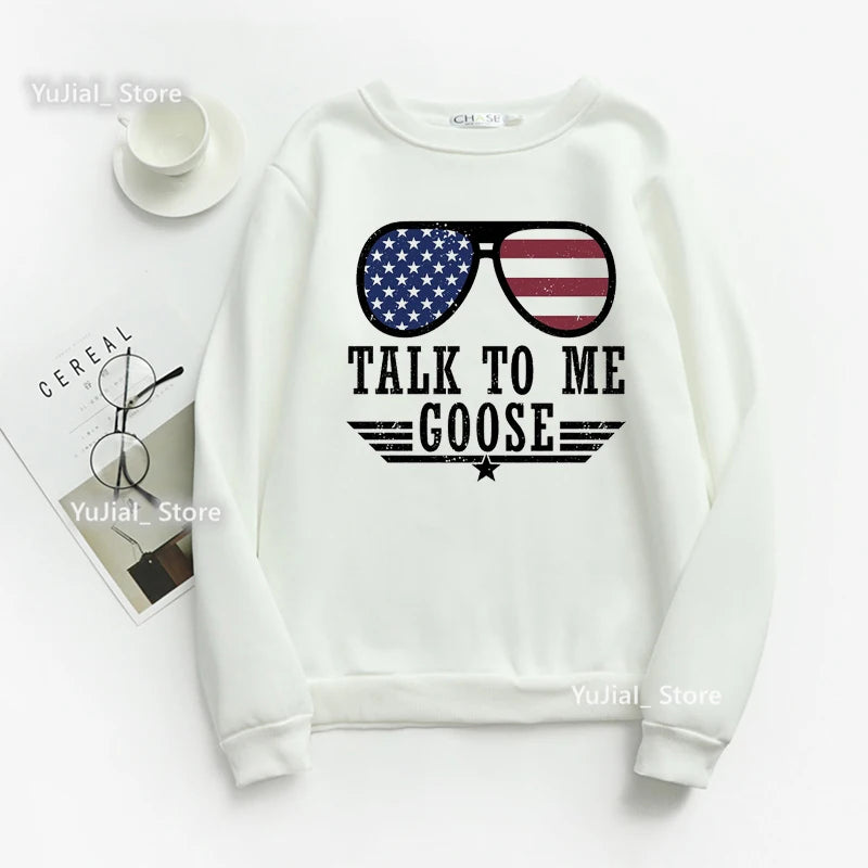 Talk To Me Goose Women's Sweatshirt Graphic Print American Flag Hoodies Femme Fashion Long-Sleeved Top - Premium Sweatshirt from Lizard Vigilante - Just $39.99! Shop now at Lizard Vigilante