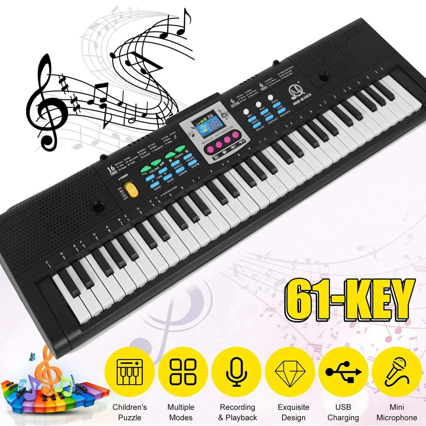 61 Keys Digital Music Electronic Piano Keyboard Kids Multifunctional Electric Piano with Microphone Function for Beginners - Premium  from Lizard Vigilante - Just $37.99! Shop now at Lizard Vigilante