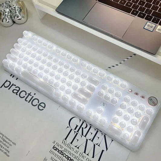 Crystal Ice Mechanical Keyboard Full Transparent Punk Nearly Invisible Wired Keyboard White Light Blue Axis Knob Version Punk Single Keyboard - Lizard Vigilante