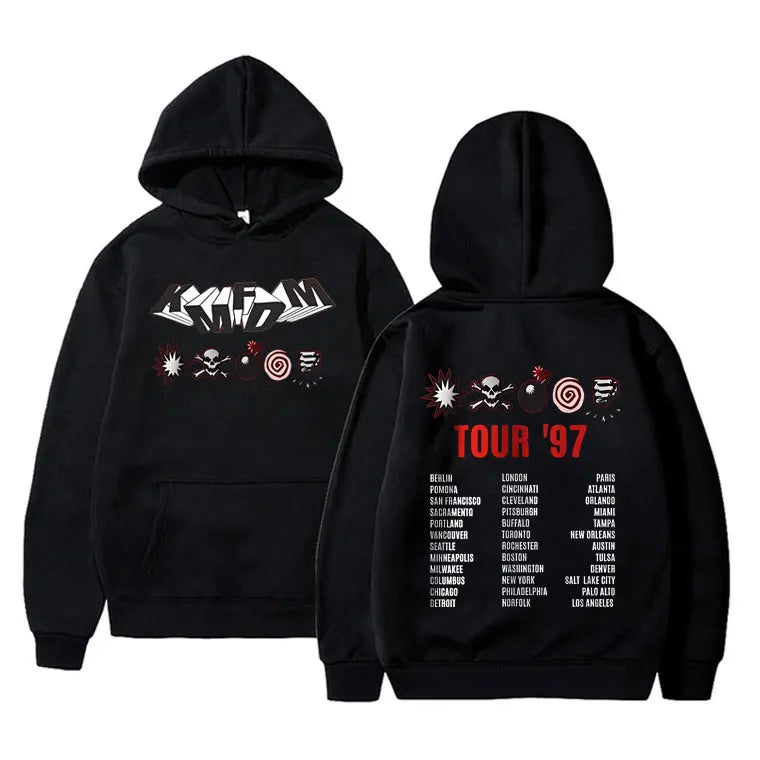 KMFDM Tour '97 Graphic Hoodie – Unisex Vintage Gothic Punk Fleece Pullover Sweatshirt - Premium hoodies from Lizard Vigilante - Just $42.88! Shop now at Lizard Vigilante