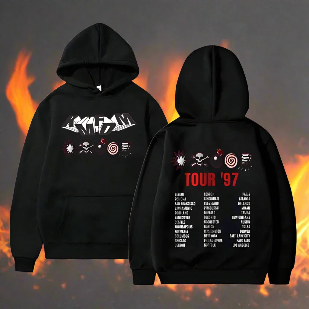 KMFDM Tour '97 Graphic Hoodie – Unisex Vintage Gothic Punk Fleece Pullover Sweatshirt - Premium hoodies from Lizard Vigilante - Just $42.88! Shop now at Lizard Vigilante