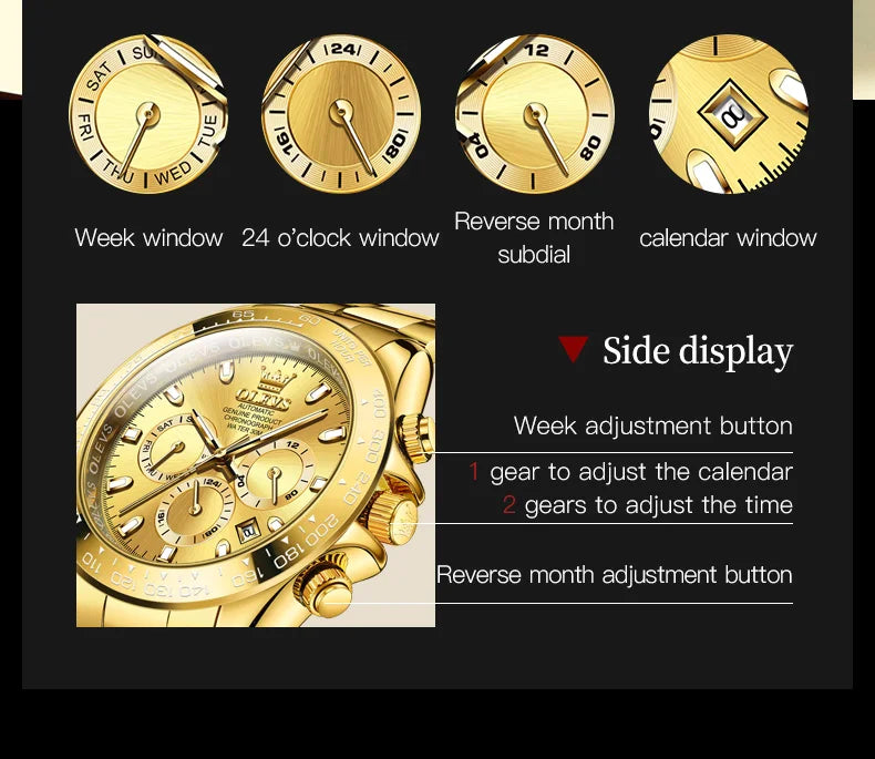 OLEVS Original Gold Watch for Men Automatic Mechanical Multifunctional Three Small Dials Luxury Brand Men's Wristwatch Upgraded - Premium  from Lizard Vigilante - Just $139.99! Shop now at Lizard Vigilante