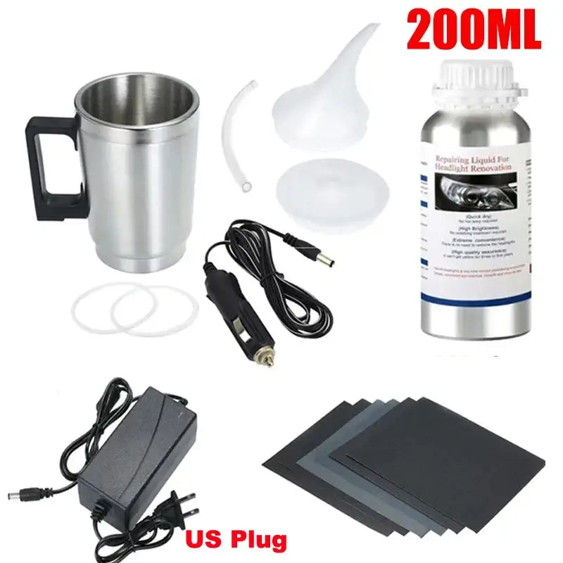 Car Headlight Lens Restoration Kit with EU/US Plug Headlamp Restore Polishing Cleaning Tools 100ml/200ml