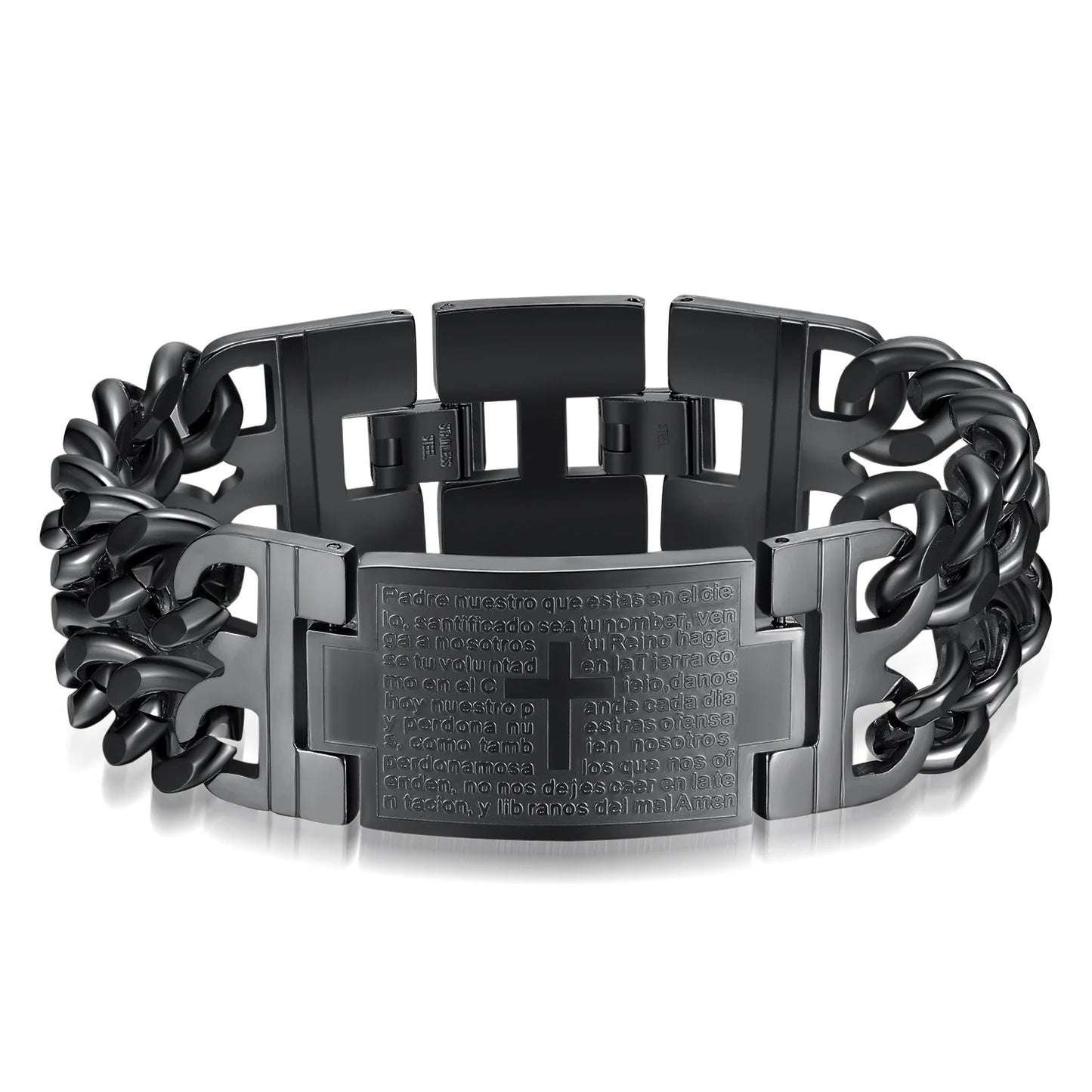 Cross Bracelet For Men Jewelry HNSP 24MM Width 316L Stainless Steel Cuban Chain Male Hand Wrist Chain Wrap Bracelets Punk Accessory - Premium bracelets from Lizard Vigilante - Just $26.66! Shop now at Lizard Vigilante