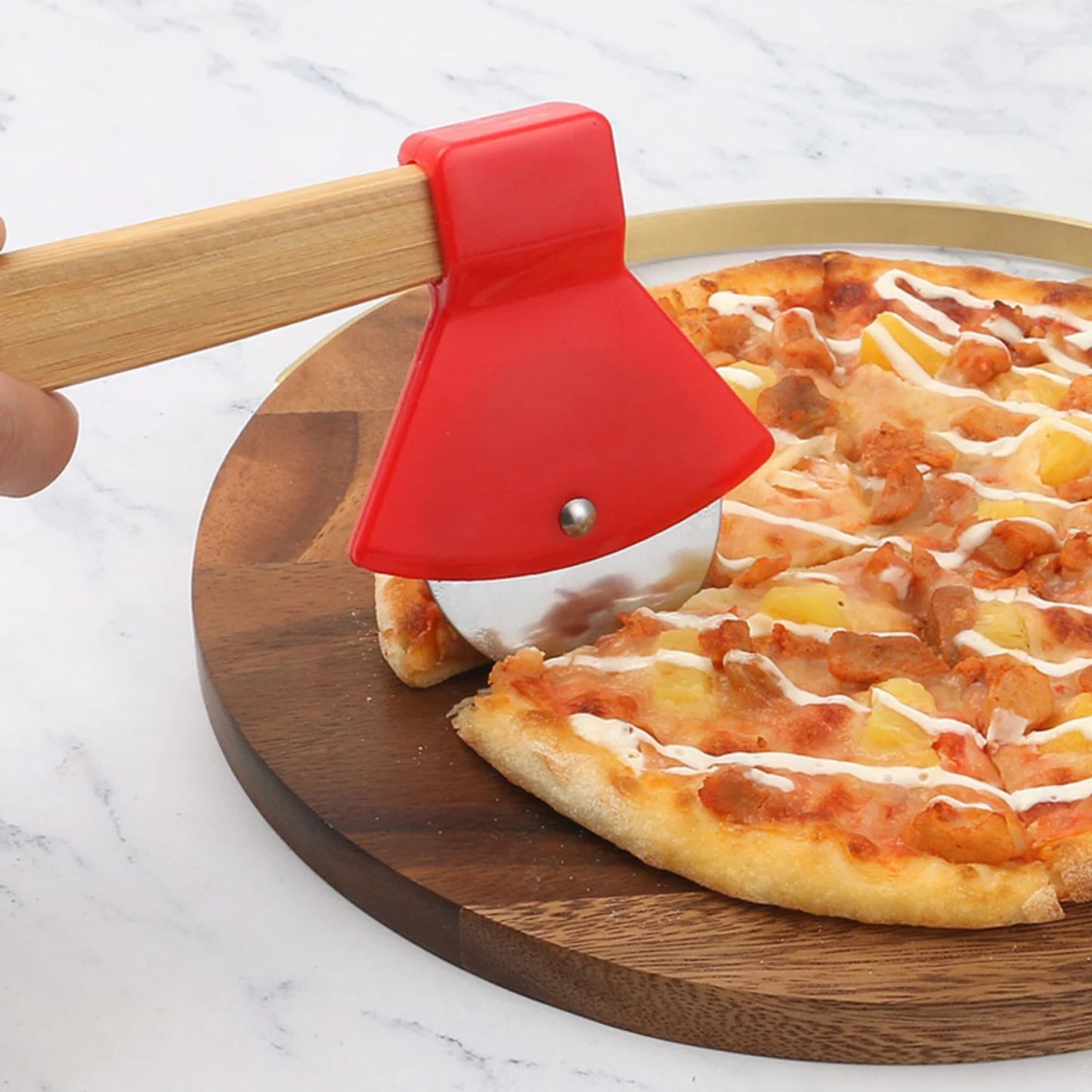 Creative Pizza Pan with Bamboo Handle – Perfect for Baking and Spooky Halloween Fun - Premium pizza cutter from Lizard Vigilante - Just $24.99! Shop now at Lizard Vigilante