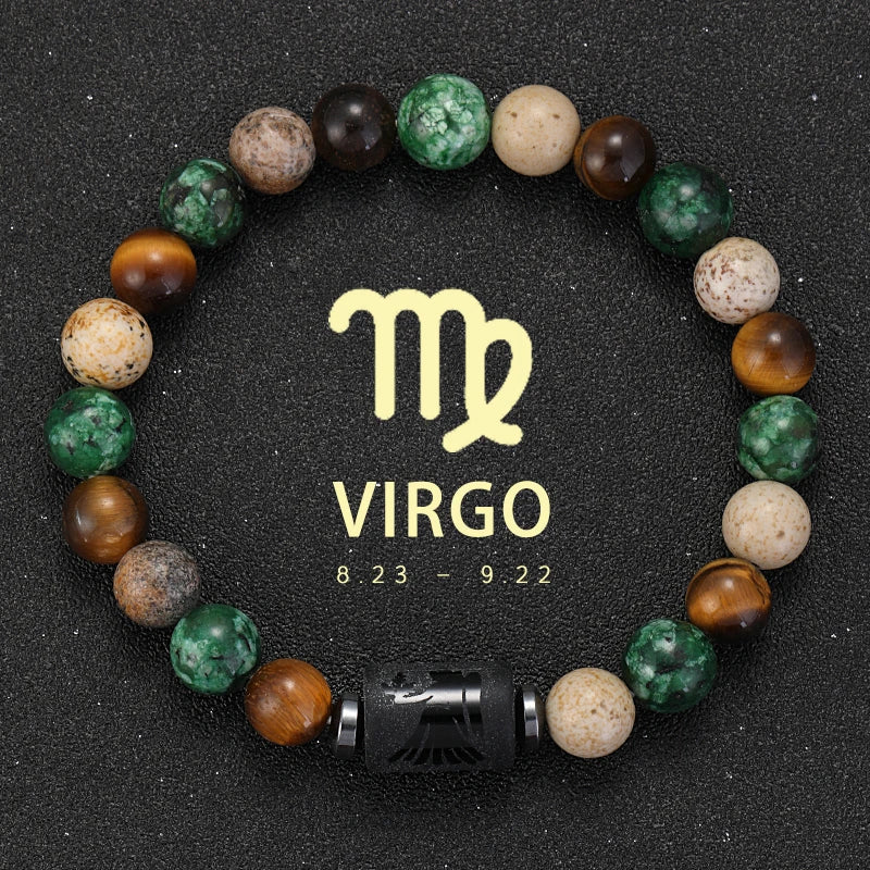 Zodiac Signs Natural Stone Bracelets Taurus Cancer Virgo Pisces Bracelets Ladies Men Couples Friendship Jewelry Gift Bracelet - Premium bracelet from Lizard Vigilante - Just $22.99! Shop now at Lizard Vigilante