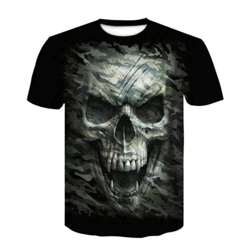 3D Heavy Metal Skull Print T-shirts Punk Rock Men's Tops Summer Casual Party Short Sleeve New Trend Men's Fashion Streetwear - Lizard Vigilante