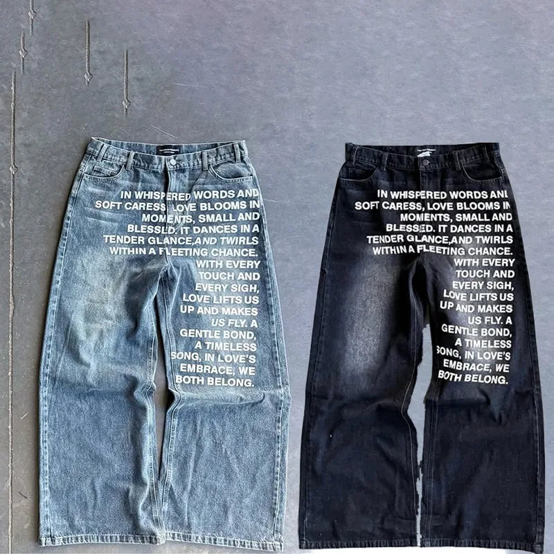 Rebel Code Wide Leg Jeans – Y2K American Gothic Denim With Street Print Anarchy Style 🖤🇺🇸