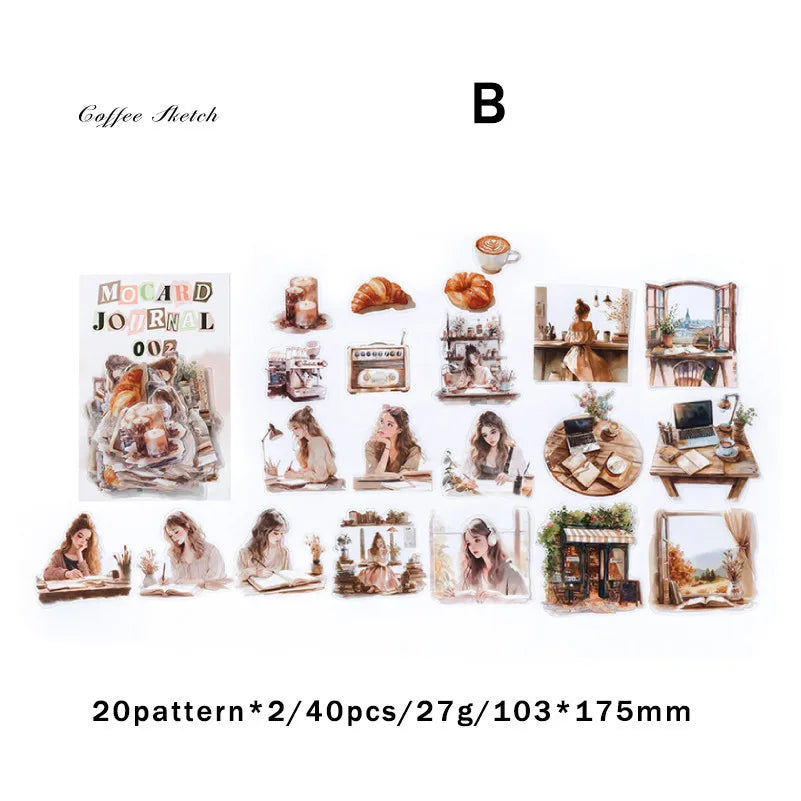 Journamm 40pcs/pack PET Materials Character Sticker DIY Scrapbook Collage Supplies Creative Decor Stationery Aesthetics Stickers