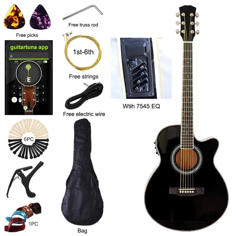 Thin Body Acoustic Electric Guitar Beginner Guitar with Free Gig Bag Free String Black Natural Sunburst White Color - Lizard Vigilante