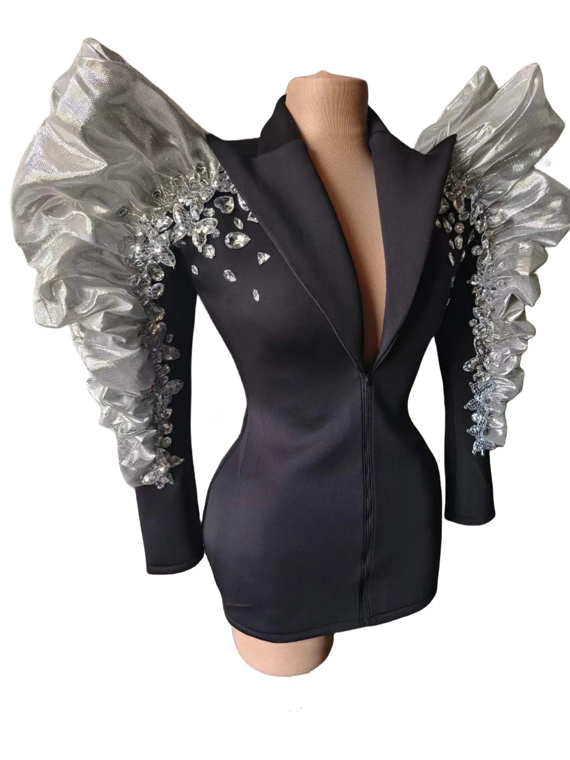 Sexy Singer Black Jacket Sparkly Sequins Rhinestones Big Sleeves Dancer Nightclub Jazz Dance Costume Performance Show Stage Wear - Premium  from Lizard Vigilante - Just $94.99! Shop now at Lizard Vigilante