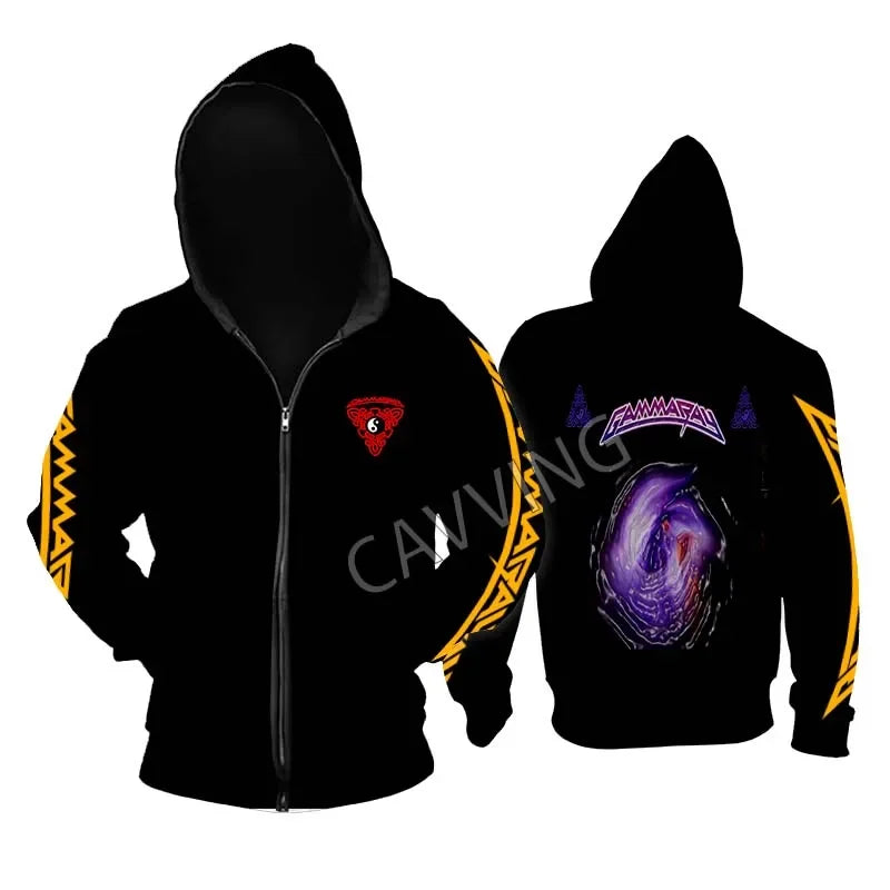 Gamma Ray Metal Rock Zipper Hoodie - Unisex Gothic Streetwear, Printed Band Logo, Casual Cotton Hooded Top - Premium hoodie from Lizard Vigilante - Just $61.08! Shop now at Lizard Vigilante