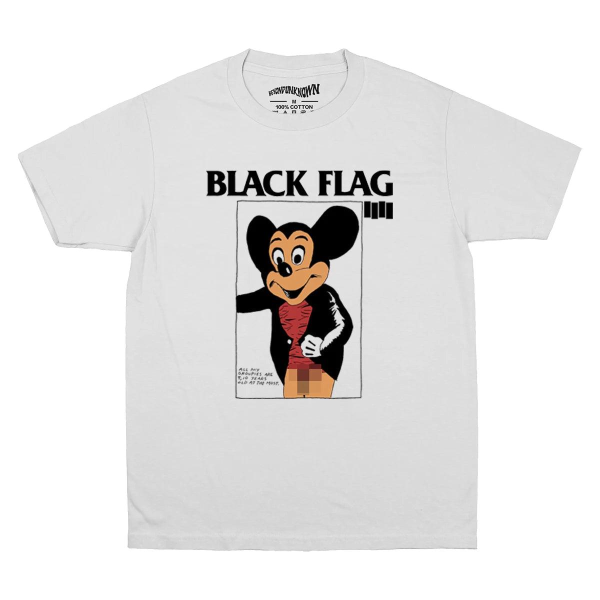 Black Flag Mickey T-Shirt all my groupies are 9, 10 at most Hardcore Punk Men's Clothing Short Sleeve Cotton Tee Shirt - Lizard Vigilante