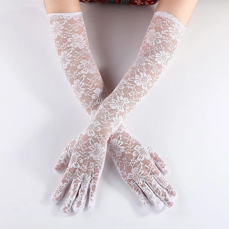 Sexy Transparent Lace Flower Long Gloves for Women – Perfect for Weddings, Opera, and Parties - Premium  from Lizard Vigilante - Just $22.88! Shop now at Lizard Vigilante