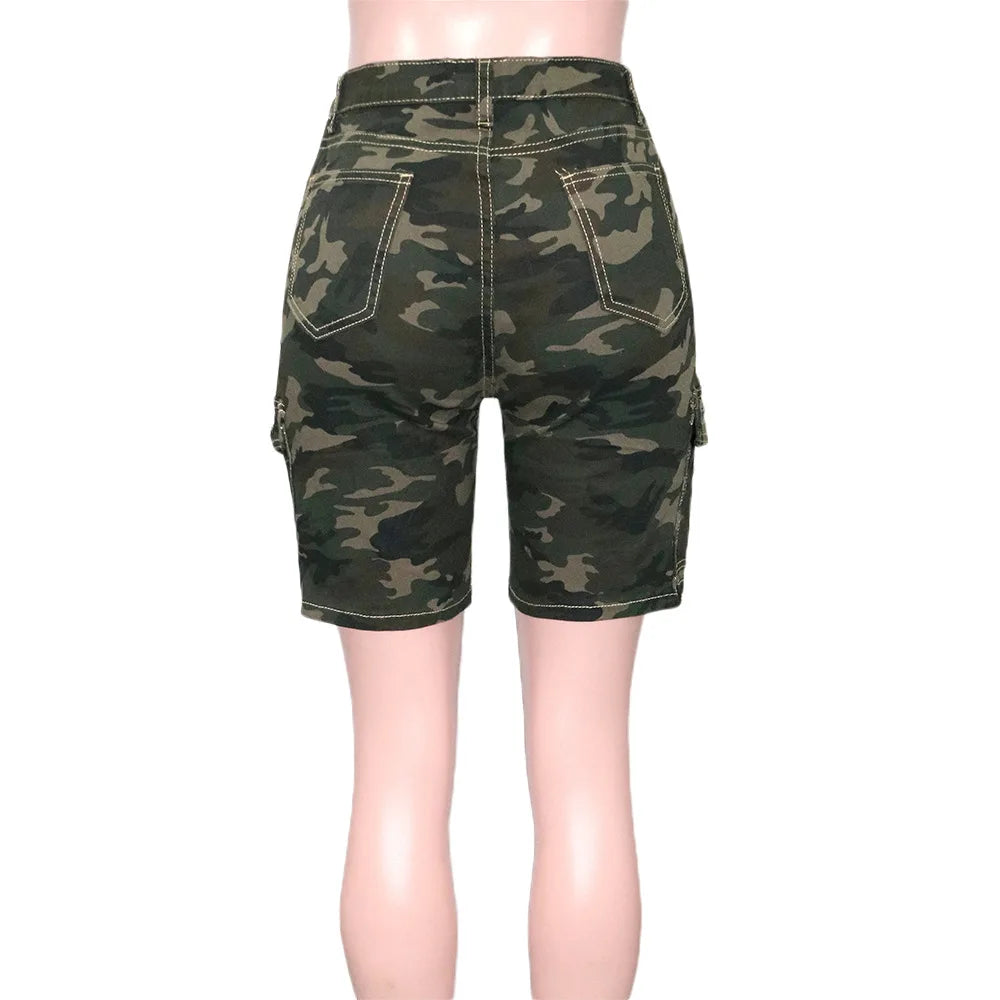 Summer Women's Camouflage Shorts with Pockets – Casual Mid-Waist Polyester Streetwear - Premium shorts from Lizard Vigilante - Just $33.88! Shop now at Lizard Vigilante