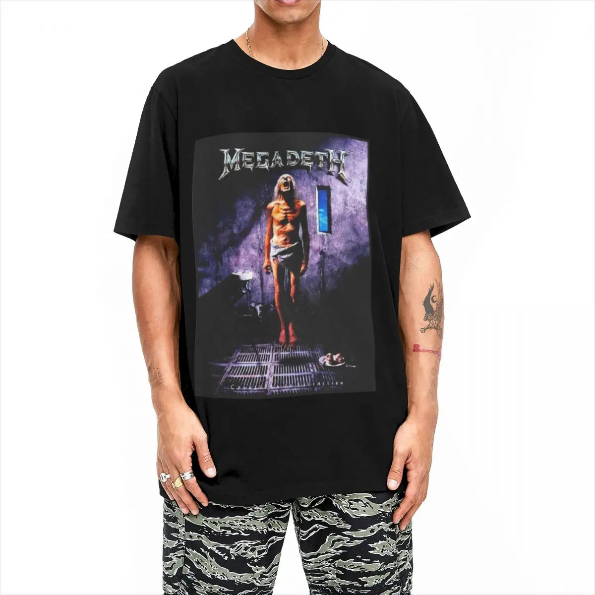 Men’s Casual Megadeth Band T-Shirt – Cotton Crewneck Short Sleeve Tee | Summer Music Graphic Shirt - Premium t-shirt from Lizard Vigilante - Just $23.88! Shop now at Lizard Vigilante