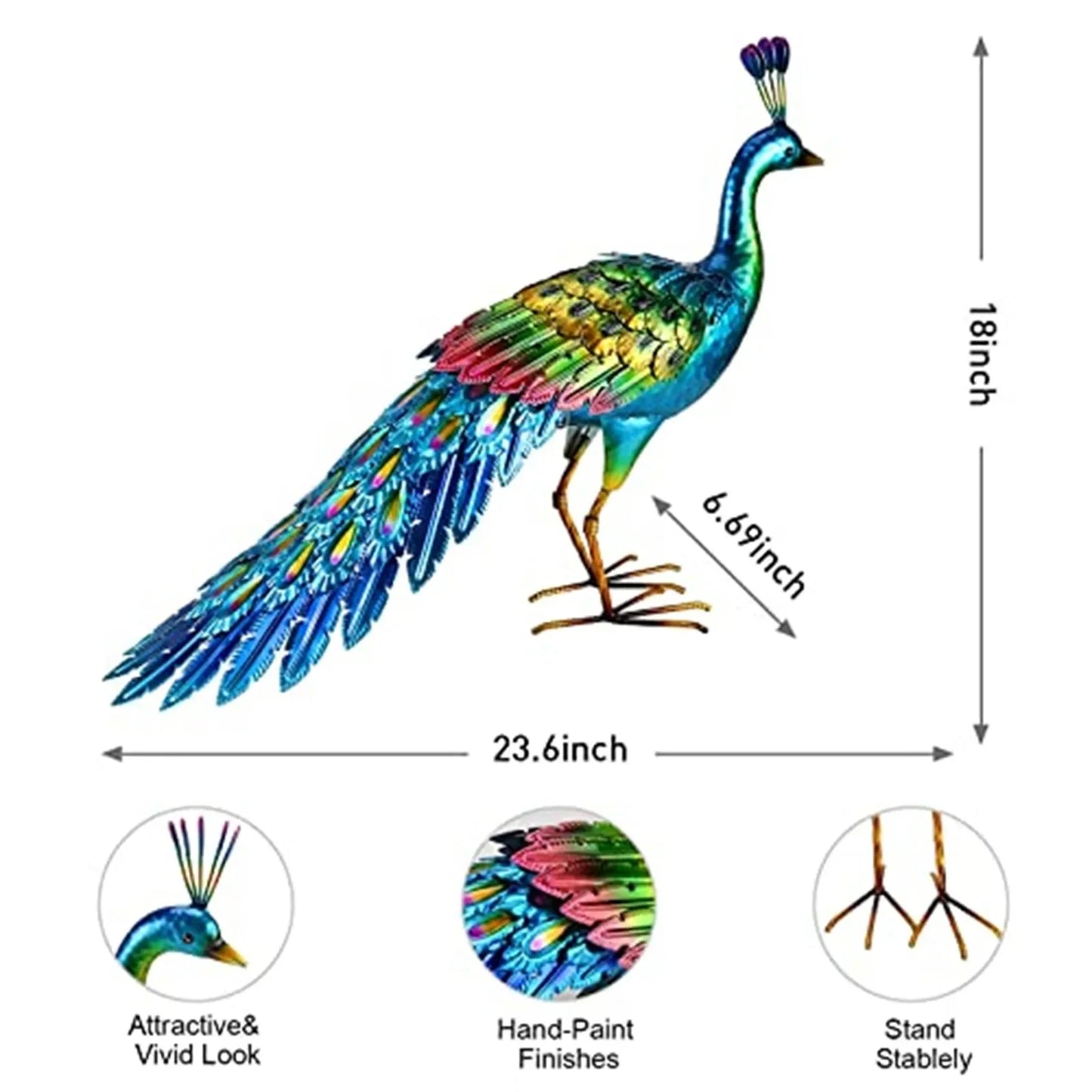 Peacock Statue Sculpture Handmade Crafts Ornament Animal Figurine Standing Posture Collectible Peacock Figurine Garden Craft