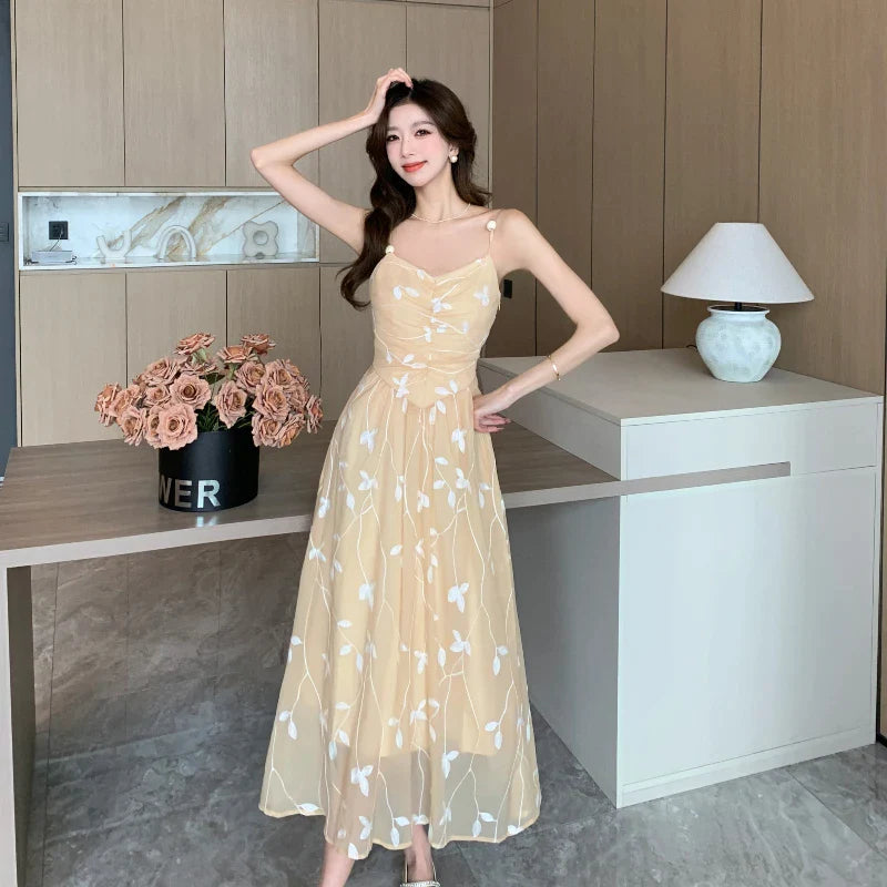 2024 Summer Ladies Elegant Prinrt Halter Mid-length Dress Backless Sleeveless Off Shoulder Dresses Female Party Club Vestidos - Lizard Vigilante