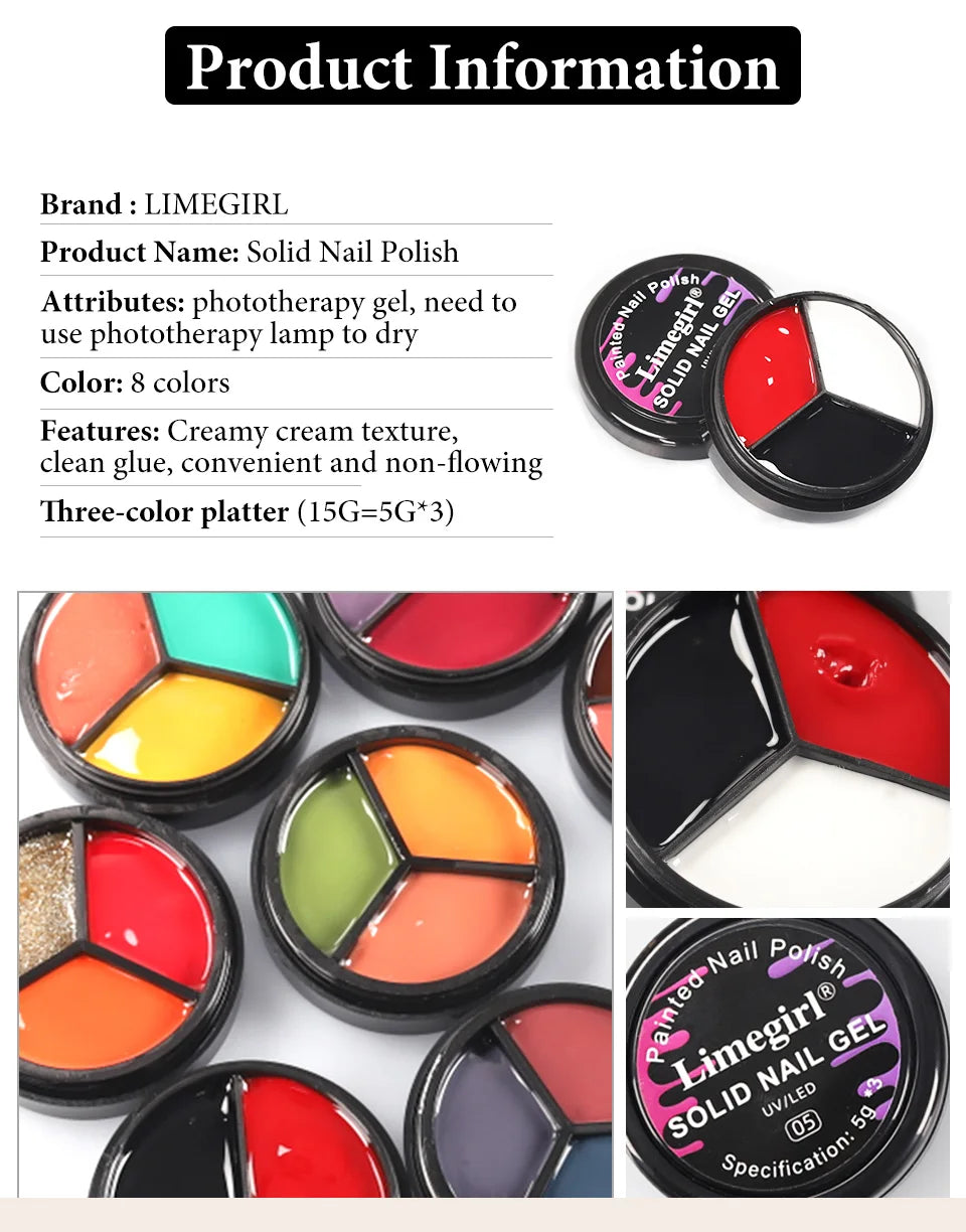 LIMEGIRL Solid Nail Art Gel Polish 15g 3 Colors Cream Soft Gel Polish for Nail Art Beginner DIY Design  Home/Salon Manicure Gift