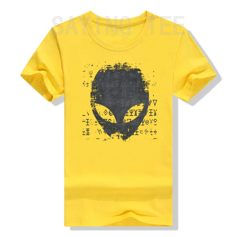 Alien Head Shirt Aliens Symbols Writing UFO T-Shirts Space Buffs Graphic Tee Y2k Top Funny Conspiracy Theorists Outfits Gifts - Premium  from Lizard Vigilante - Just $19.99! Shop now at Lizard Vigilante