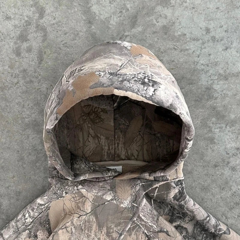 Y2K Retro Camo Hoodie - Oversized Printed Pullover Sweatshirt - Premium Long-sleeve hoodie from Lizard Vigilante - Just $50.88! Shop now at Lizard Vigilante