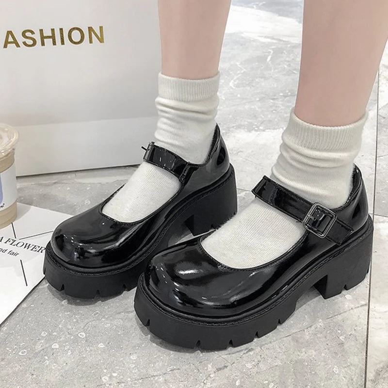 Japanese Lolita Mary Jane Platform Shoes – High Heel Vintage College Style for Women and Girls - Premium shoes from Lizard Vigilante - Just $33.88! Shop now at Lizard Vigilante