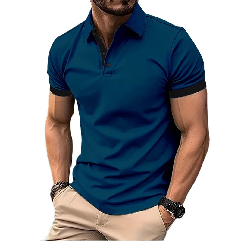 Summer Short Sleeve Polo Shirt Mens Large Stritching T Shirts Lapel Business Breathable Tee Shirt Lightweight Sweatwear - Premium  from Lizard Vigilante - Just $22.99! Shop now at Lizard Vigilante