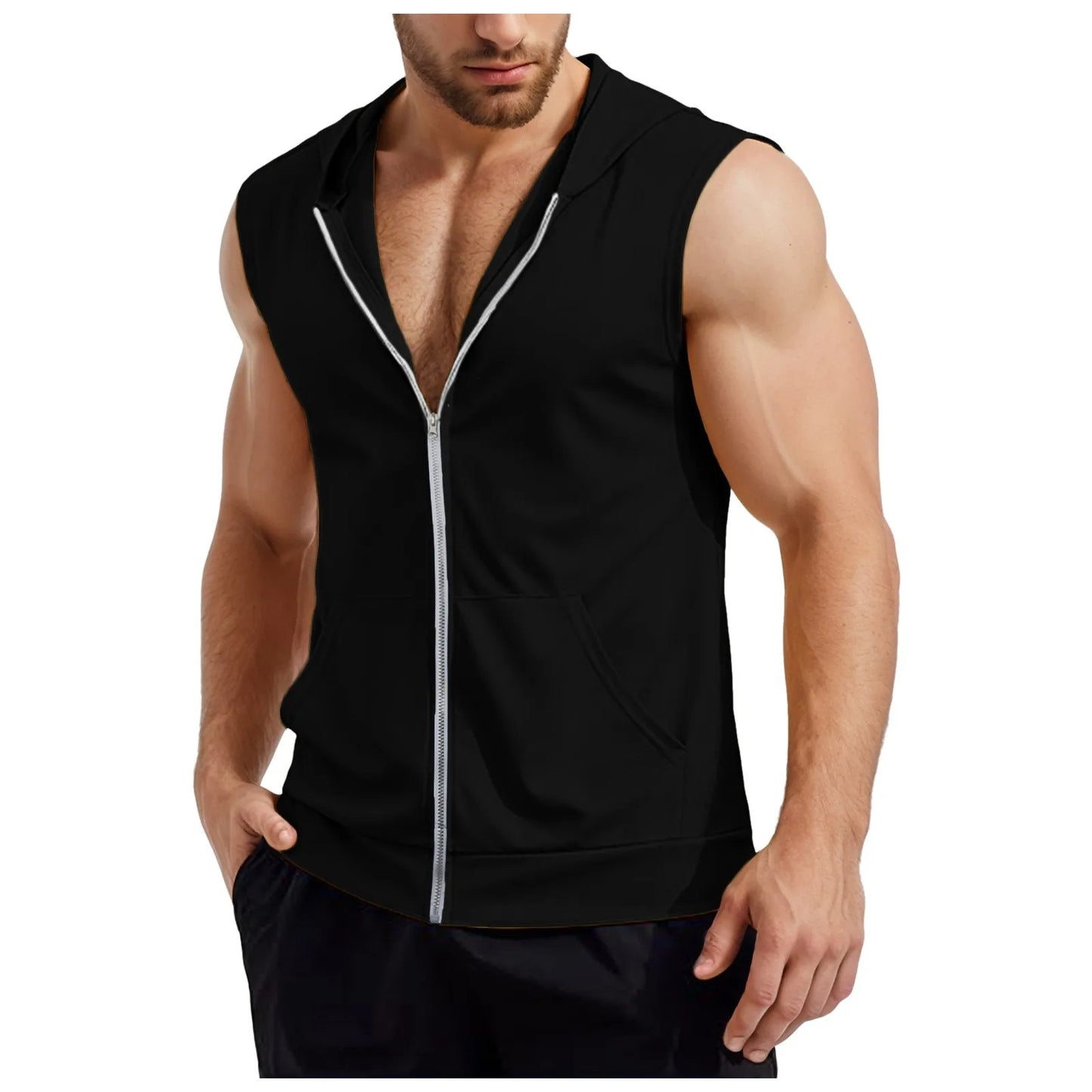 Lizard Vigilante Men's Workout Hooded Tank Tops - Zip-Up Sleeveless Gym Shirt Muscle T-Shirt for Bodybuilding, Summer Casual Vest - Premium Hoodie from Lizard Vigilante - Just $29.99! Shop now at Lizard Vigilante